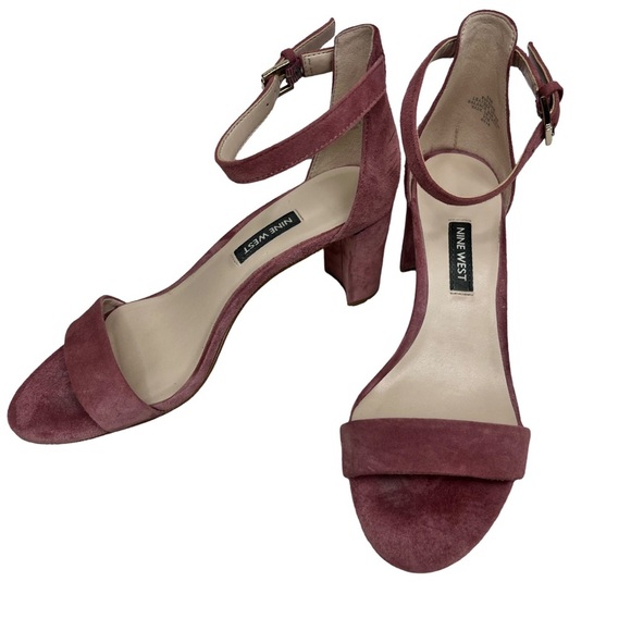 Nine West Shoes - Nine West Pruce Open Toe 2.5” Block Heel Ankle-Strap Sandal Medium Pink Suede